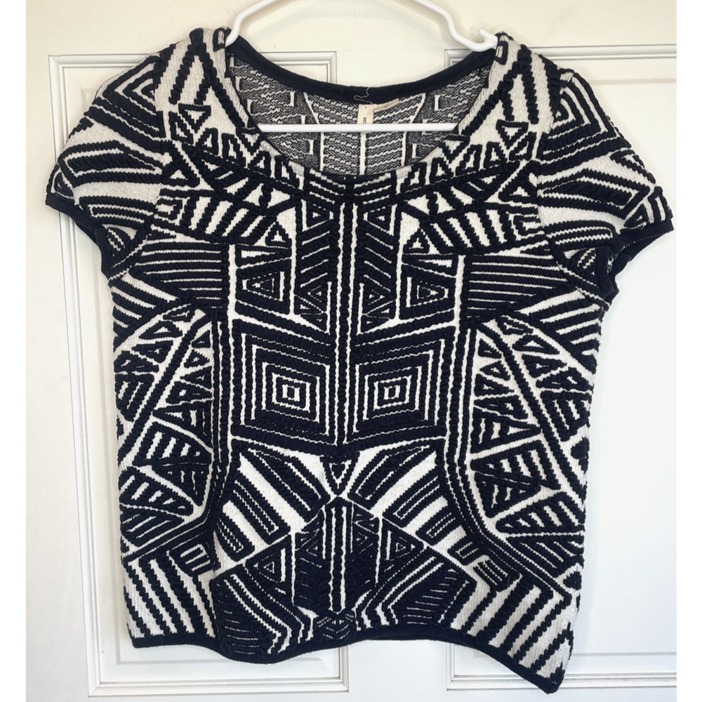 MOTH by Anthropologie Women's Aztec Geo Tapestry Top Sz S Boho Coastal Marine